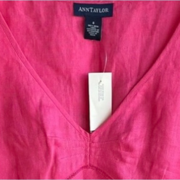 NEW! 100% linen Ann Taylor pink V-neck empire waist blouse tunic top size 8 - Picture 4 of 7